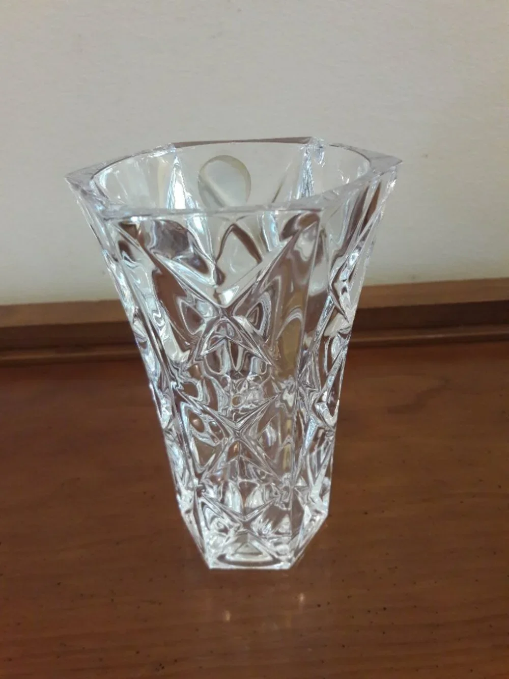 Vintage Cristal France Flower Vase Cross Hatch Pattern